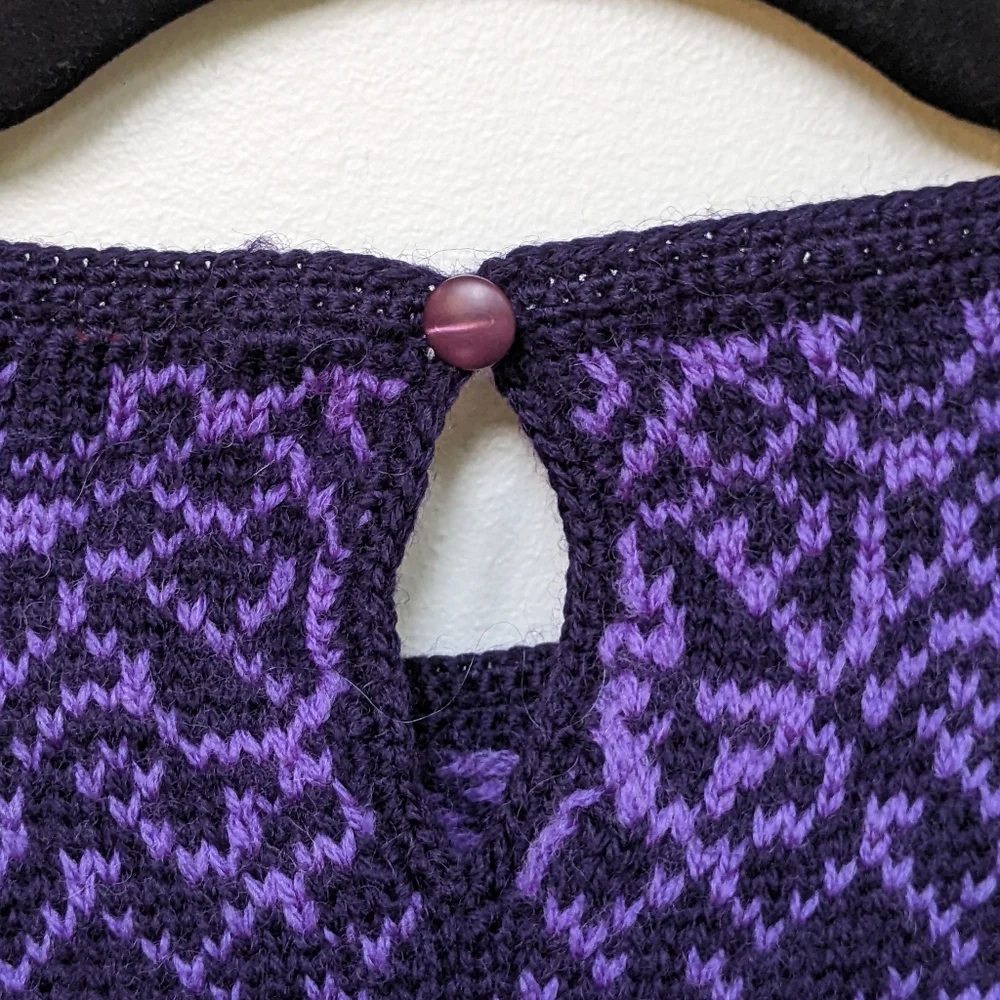 Vintage 80s Susan Bristol Puff Sleeve Sweater Wool Purple Floral Embroidered M - Picture 5 of 5